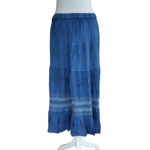 Studio West Chambray Embroidered Tiered Pull On Maxi Skirt Size Petite Medium